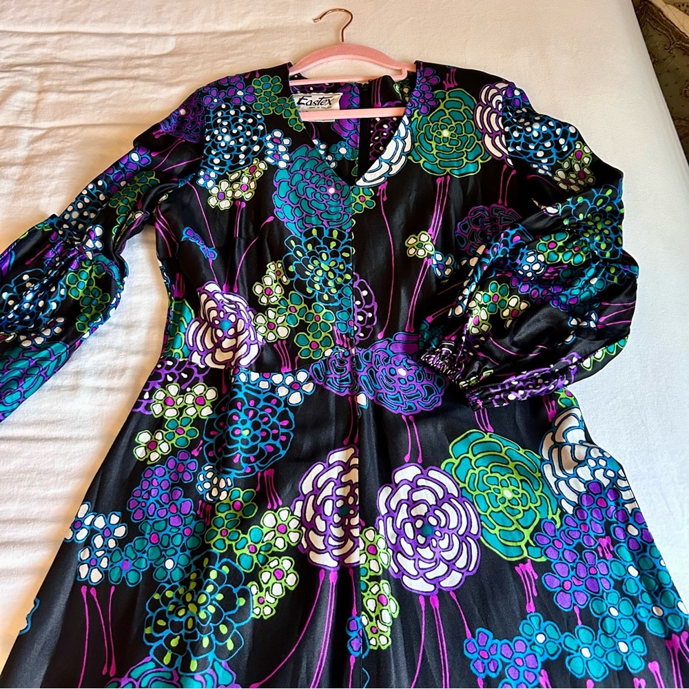 Gorgeous Vintage Jewel Tone Floral Maxi Dress 8/10